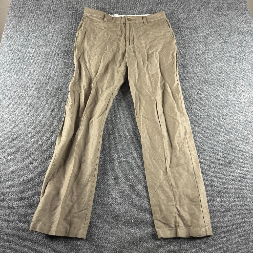 Banana Republic Gavin Pants Mens 31x30 Beige Linen Chino Straight Flat Front